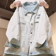 以純（YISHion）2025新款韓版寬松牛仔外套女學(xué)生早秋季女裝百搭淺色上衣夾克潮流 藍白牛仔外套 L
