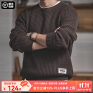 馬登工裝 圓領(lǐng)粗線(xiàn)毛衣男秋季阿美咔嘰寬松復古純色保暖針織衫 咖啡色 2XL