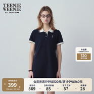 Teenie Weenie小熊夏季撞色Polo休閑通勤簡約白色連衣裙時尚收腰短裙女 藏青色 M (165)