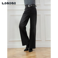 LAGOGO高腰直筒彈力牛仔褲女拉谷谷2025冬季新款休閑褲ODNN539B73 黑色 L