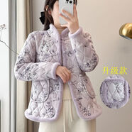 世溪東北大花棉襖女休閑碎花冬季小個(gè)子復(fù)古盤(pán)扣加絨保暖棉衣棉服外套 升級(jí)款毛毛口袋-紫色 XL
