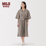 無印良品（MUJI）女式 易干平紋七分袖連衣裙女裝裙子25年秋季連身裙 BC2NSC5A 深咖啡色 M （160/84A）