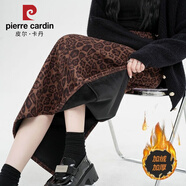 皮爾卡丹加絨加厚豹紋半身裙女冬季高腰氣質(zhì)后開(kāi)叉包臀裙中長(cháng)款顯瘦直筒裙 咖啡豹紋 加絨 L 85.105斤