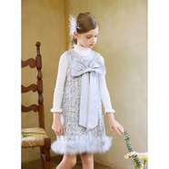 初煦 女童秋季小眾輕奢禮服裙氣質(zhì)高定連衣裙亮片大蝴蝶結公主裙 亮片禮服裙 120 碼