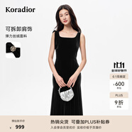 珂萊蒂爾【明星同款】25秋新醋酸高腰顯瘦絲絨小黑裙連衣裙 黑色 2XL