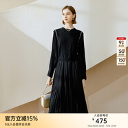 顏域黑色連衣裙春冬季女裝2025年新款顯瘦連身裙針織假兩件百褶裙 黑色1（加厚） M/38