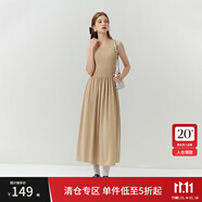 范思藍(lán)恩23FS14060法式針織連衣裙女秋冬新款方領(lǐng)背心裙 淺卡其（無 袖） M