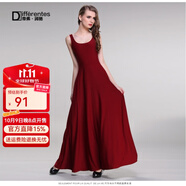 帝弗潤馳春夏及踝長款連衣裙a字裙黑色吊帶背心長裙打底裙拖地裙 酒紅色 M