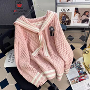 AEMAPE小熊毛衣開(kāi)衫女外套2025春新款女裝衣服寬松溫柔秋冬季針織上衣 粉色F款 均碼 (80-140斤拍)