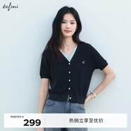 伊芙麗（eifini）伊芙麗V領(lǐng)假兩件單排扣針織衫女2025夏季新款百搭休閑基礎毛衫 藏青 短袖版 S 80-105斤