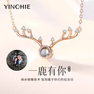 銀千惠925銀投影項鏈女愛(ài)的記憶定制刻字照片吊墜跨新年禮物送女友老婆 玫瑰金色/100種我愛(ài)你+非定制版+免費刻字