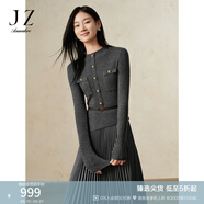 玖姿·安娜蔻秋冬曠野美拉德羊毛假兩件壓褶針織連衣裙女冬款 灰色-JTED31404 L