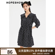 紅袖奧萊夏季新款女裝字母印花娃娃領(lǐng)套頭連衣裙 黑底幾何字母686 XS