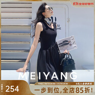 美洋（MEIYANG）驚鴻舞連衣裙輕飄軟綿圓領(lǐng)無(wú)袖針織上衣拼接A字傘裙時(shí)尚氣質(zhì)長(zhǎng)裙 黑色（加長(zhǎng)版） M