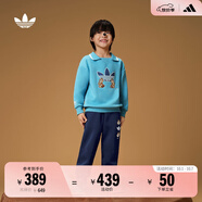 adidas男小童奇奇蒂蒂聯(lián)名抓絨長(zhǎng)袖套裝兒童秋季阿迪達(dá)斯三葉草 舊藍(lán)/深靛藍(lán) 128 CM
