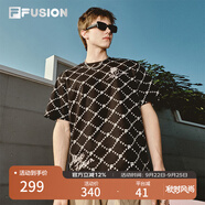 FILA FUSION斐樂潮牌情侶款針織短袖衫2025春新款休閑寬松純棉T恤 正黑色-BK L （175/96A/L）