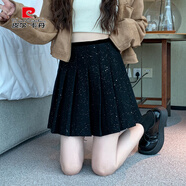 皮爾卡丹（pierre cardin）小香風(fēng)氣質(zhì)亮閃黑色毛呢半身裙大碼女裝胖mm秋冬高腰加厚a字短裙 黑色半身裙【顯瘦包裙/梨形身材穿搭/法式包臀裙子/ M 【90-100斤】