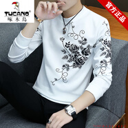 啄木鳥(niǎo)品牌純棉長(cháng)袖t恤男裝衛衣春秋衣服潮流上衣服男薄款內搭打底衫男 660葡萄花白色 M