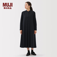 無(wú)印良品（MUJI）女式 法蘭絨 立領(lǐng)長(cháng)袖連衣裙女裝裙子純棉連身裙25年秋季 深藏青色 L (165/88A)