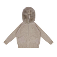 FDR官方店 可拆卸毛領(lǐng)開衫毛衣外套男女秋冬季美式連帽針織衫 淺棕色（短款） L