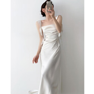 你但你butyou白色緞面感吊帶連衣裙女夏季氣質(zhì)長(cháng)裙伴娘服小禮服 白色 M