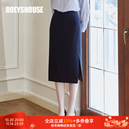 ROEYSHOUSE羅衣氣質(zhì)深藍(lán)色開叉半身裙女秋裝新款簡約通勤高腰裙子09417 深藍(lán)色 2XL
