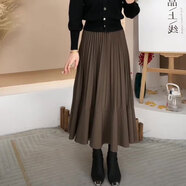 百褶裙秋冬款小個子2024秋季新款女式松緊腰中百褶裙秋冬高腰套裝 咖色半身裙【小個子更合適】 L 建議【110-119斤d
