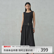 阿依蓮【商場(chǎng)同款】高級感鉚釘連衣裙子女夏季2025新款顯瘦無(wú)袖背心長(cháng)裙 黑色 S
