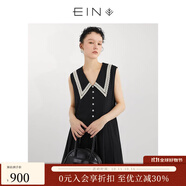 EIN【經(jīng)典小黑裙】EIN言復(fù)古減齡娃娃領(lǐng)雪紡長裙連衣裙秋季 石墨黑 L