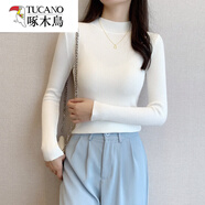 啄木鳥(niǎo)新款半高領(lǐng)毛衣修身緊身長(cháng)袖秋冬季洋氣中領(lǐng)內搭上衣打底針織衫女 白色【優(yōu)質(zhì).款】 均碼 高彈力70-125斤