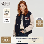 Teenie Weenie小熊女裝色美式高街復(fù)古潮酷棒球服短外套毛呢大衣 藏青色 M