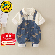 G.DUCKKIDS嬰兒衣服春裝長袖兒童裝百天男寶寶牛仔連體衣帥氣哈衣春秋款幼兒 藍色小狗款 73cm 建議年齡7-9個月