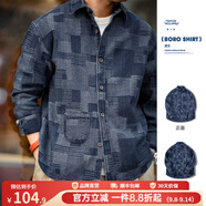 馬登工裝美式復(fù)古boro藍(lán)染拼接丹寧襯衫百家布牛仔長袖襯衣男秋 牛仔藍(lán) 2XL