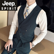 JEEP SPIRIT吉普西裝馬甲套裝男商務(wù)韓版修身馬夾雙排扣V領(lǐng)設(shè)計新郎伴郎西裝 墨綠色【馬甲+西褲】 M