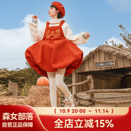 森女部落原創(chuàng)萬圣節(jié)可愛南瓜搞怪背帶連衣裙新款秋冬女裝 橙色（單件） 單件 S