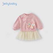 JELLYBABY女童連衣裙小兒童蝴蝶衛衣紗裙潮寶寶裙子2025春款新品 粉色 90