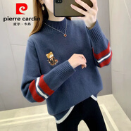 皮爾卡丹（pierre cardin）韓國小熊半高領(lǐng)毛衣女秋冬2025新款寬松上衣內穿學(xué)生版打底針織衫 藏青色 S 【78-100斤】
