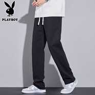花花公子純白休閑褲男士春夏季新款涼爽休閑舒適寬松直筒彈力運動(dòng)長(cháng)褲子 986黑色 3XL 【36-37碼-體重165-180斤】