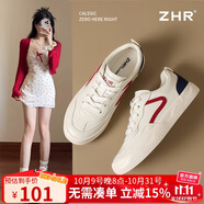 ZHR女鞋經(jīng)典撞色百搭小白鞋女韓版港風(fēng)平底休閑鞋子女 AT07F 米藍(lán) 37