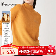 帕羅（PALUOPO）女半高領(lǐng)彩點(diǎn)夾花休閑個(gè)性提花秋冬保暖毛衣女長(zhǎng)袖針織純羊絨衫 姜黃 L 165/105