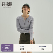 Teenie Weenie小熊秋季黑色棉質(zhì)打底衫polo領(lǐng)長袖T恤白色外穿上衣 B-中灰色 L