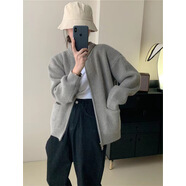 黛卓蒂設(shè)計(jì)感雙拉鏈針織衫女春秋季新款圓領(lǐng)糖果色開衫上衣外套女 灰色 均碼