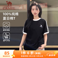駱駝（CAMEL）夏日純棉T神男女寬松圓領(lǐng)短袖上衣T恤 C35BAXLN056A 幻影黑 XL