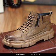 James Kevin品牌英倫中幫舒適男士馬丁靴2025新款秋冬季加絨休閑工裝靴子男鞋 1788棕色 加絨 38