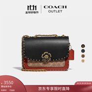 蔻馳（COACH）【專享直降】奧萊女士女包經(jīng)典山茶花標志飾釘MADISON單肩包斜挎 棕黃色繡紅色黑色混合色(經(jīng)典款)