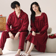 富信康結婚情侶睡衣新婚套裝春秋季大紅色睡裙純棉男女喜慶本命年家居服 GLQ-T66226 M -女【高155-163-重80-100】