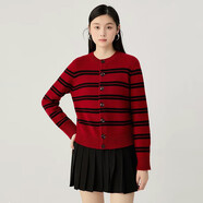 阿瑪施哥弟商場(chǎng)同款2025專(zhuān)柜秋冬新款圓領(lǐng)條紋撞色羊毛針織開(kāi)衫148037 紅色條紋 均碼 S