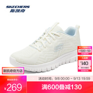 斯凱奇（Skechers）鞋運(yùn)動(dòng)鞋女款透氣跑步鞋媽媽鞋健步鞋輕便慢跑鞋子夏季 12615-WLB 白色/淺藍(lán)色 36.5