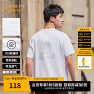 卡賓男裝 新疆長(zhǎng)絨棉T恤秋新款幾何卡通小熊刺繡短袖男女 漂白色02 3XL /190/56