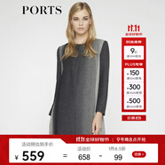 PORTS寶姿女裝 秋季新品休閑長(cháng)袖中長(cháng)連衣裙LV9D109DFF044 太空灰組合色 XS (2)